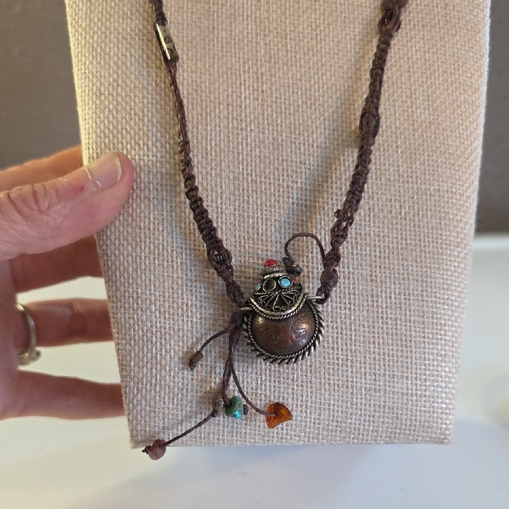 Vintage Bohemian Tribal Handmade Brown Pendant Necklace With Removeable Top